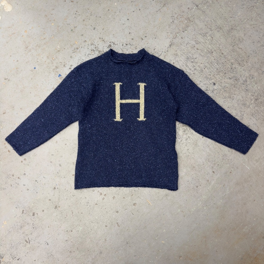 Universal Studios Harry Potter Harry's H Sweater Navy Wool Silk Scotland Sz M